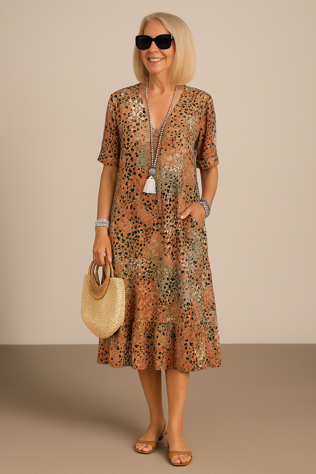 Rosélia – Robe Midi Éclatante