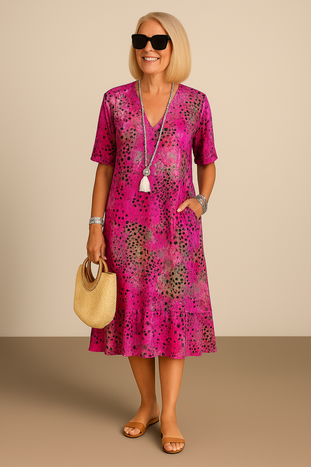Rosélia – Robe Midi Éclatante